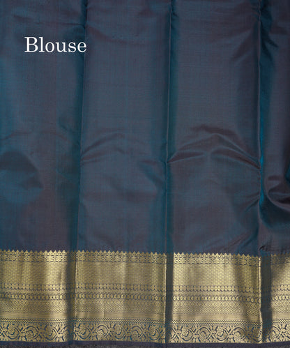 Beautiful Dark Ramar Blue Pure Kanjivaram Silk Saree With Traditional Evening Morning Border