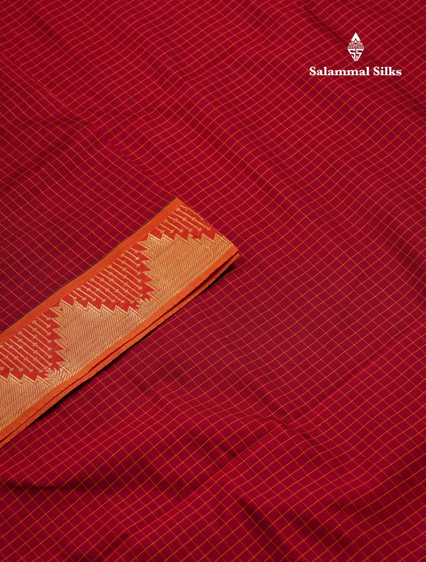 Beautiful Maroon Small Checks Semi Silk Cotton Saree With Contrast Mustard Yellow Blouse