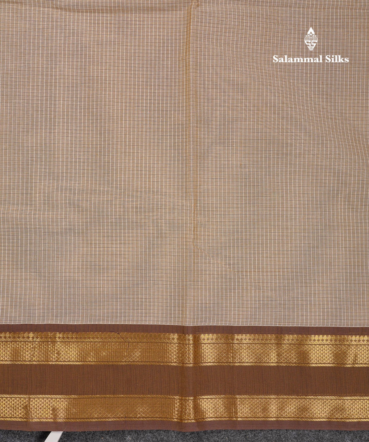 Beautiful Sandal Small Checks Pure Cotton Saree With Contrast Brown Traditional Rettapet Border