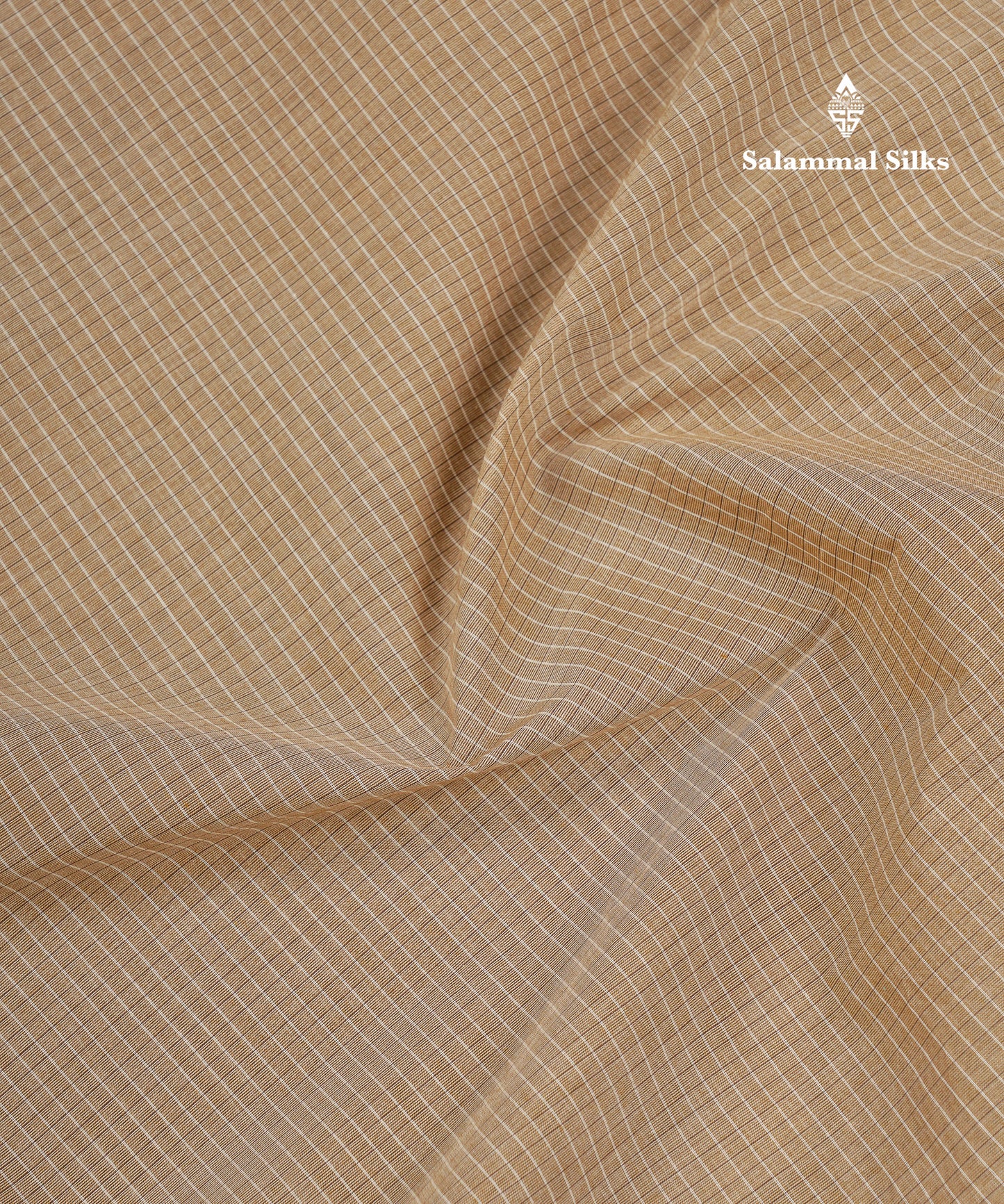Beautiful Sandal Small Checks Pure Cotton Saree With Contrast Brown Traditional Rettapet Border