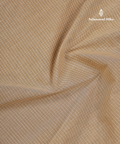 Beautiful Sandal Small Checks Pure Cotton Saree With Contrast Brown Traditional Rettapet Border