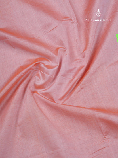 Peach Plain Semi Silk Cotton Saree With Contrast Vadamalli Traditional Border