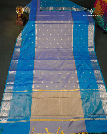 Semi Silk Saree - Dual Tone Blue Colour Body With Contrast Blue Fancy Long Border 