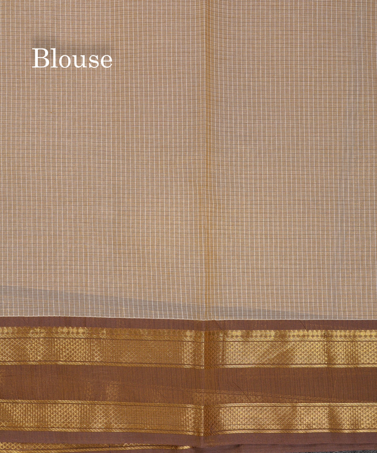 Beautiful Sandal Small Checks Pure Cotton Saree With Contrast Brown Traditional Rettapet Border
