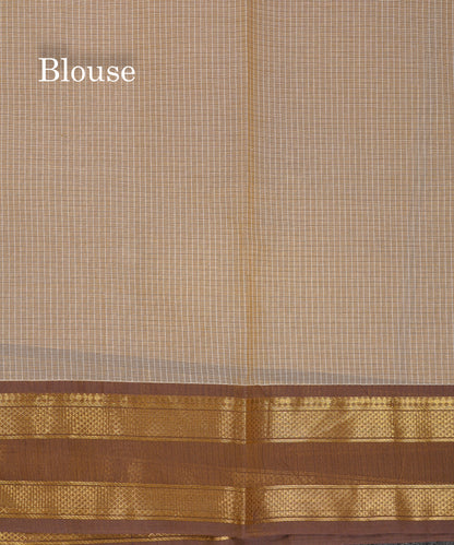 Beautiful Sandal Small Checks Pure Cotton Saree With Contrast Brown Traditional Rettapet Border