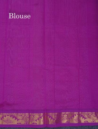 Peach Plain Semi Silk Cotton Saree With Contrast Vadamalli Traditional Border