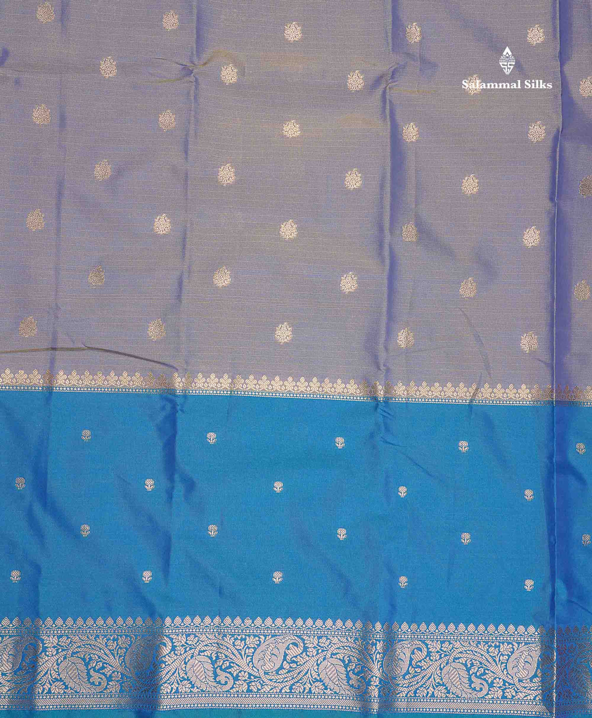 Semi Silk Saree - Dual Tone Blue Colour Body With Contrast Blue Fancy Long Border