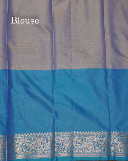 Semi Silk Saree - Dual Tone Blue Colour Body With Contrast Blue Fancy Long Border