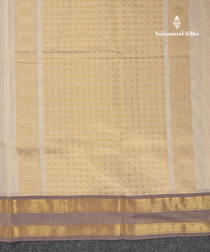 Beautiful Sandal Small Checks Pure Cotton Saree With Contrast Brown Traditional Rettapet Border