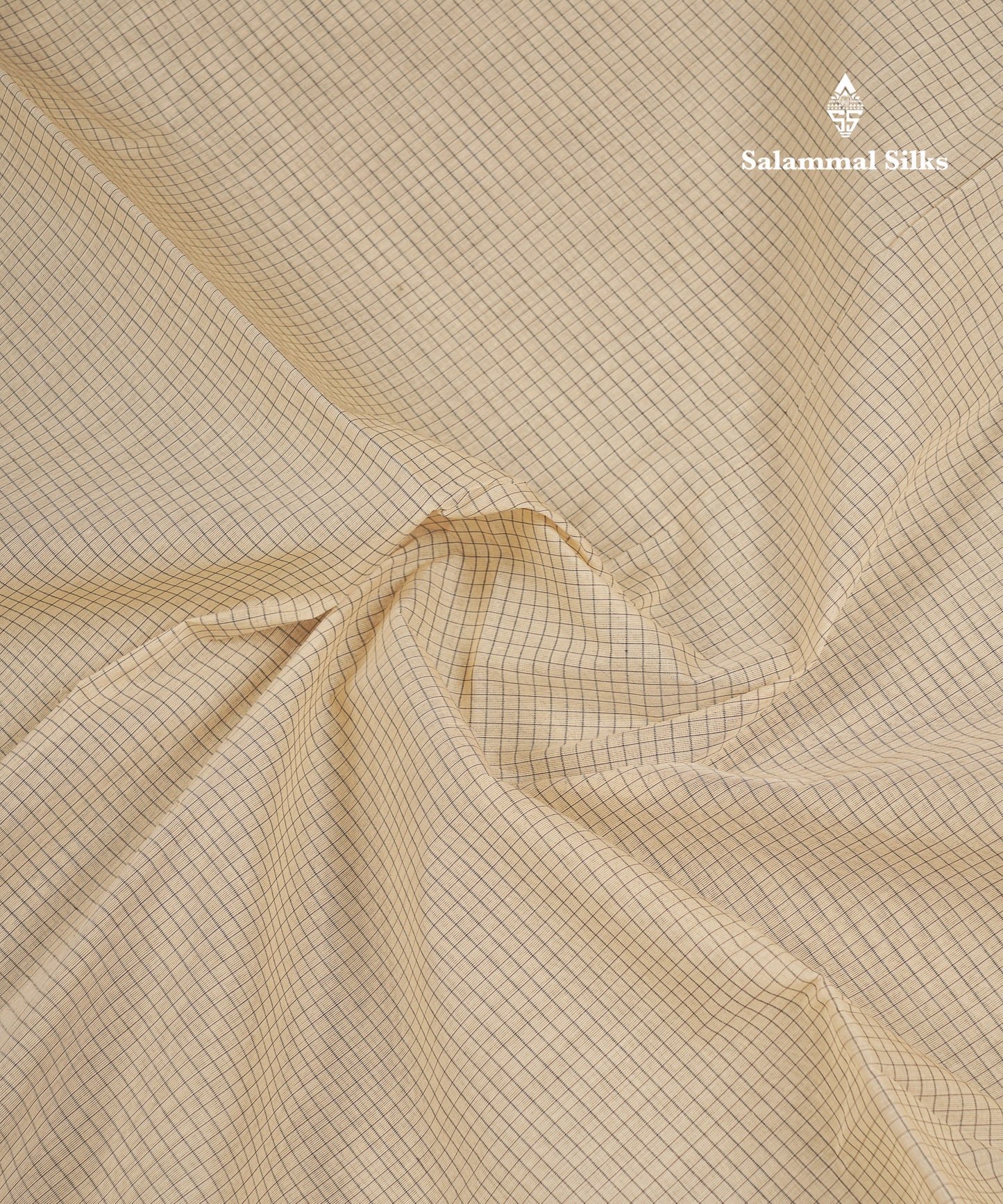 Beautiful Sandal Small Checks Pure Cotton Saree With Contrast Brown Traditional Rettapet Border
