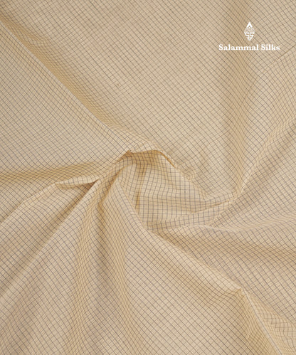 Beautiful Sandal Small Checks Pure Cotton Saree With Contrast Brown Traditional Rettapet Border