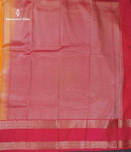 Beautiful Mango Yellow Alai Vaira Oosi With Butta Semi Silk Saree With Contrast Pink Traditional Gap Border