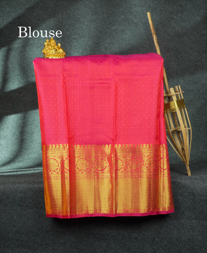 Pure Silk Pattu Pavadai (Parrot Green) With Pink Blouse 44"