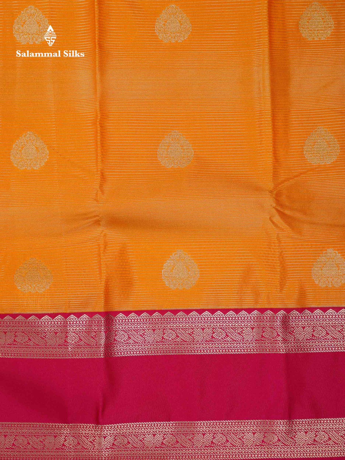 Beautiful Mango Yellow Alai Vaira Oosi With Butta Semi Silk Saree With Contrast Pink Traditional Gap Border