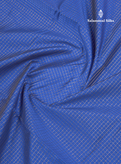 Ananda Blue Small Zari Checks Semi Silk Cotton Saree With Contrast Rani Pink Traditional Temple & Rettapet Border