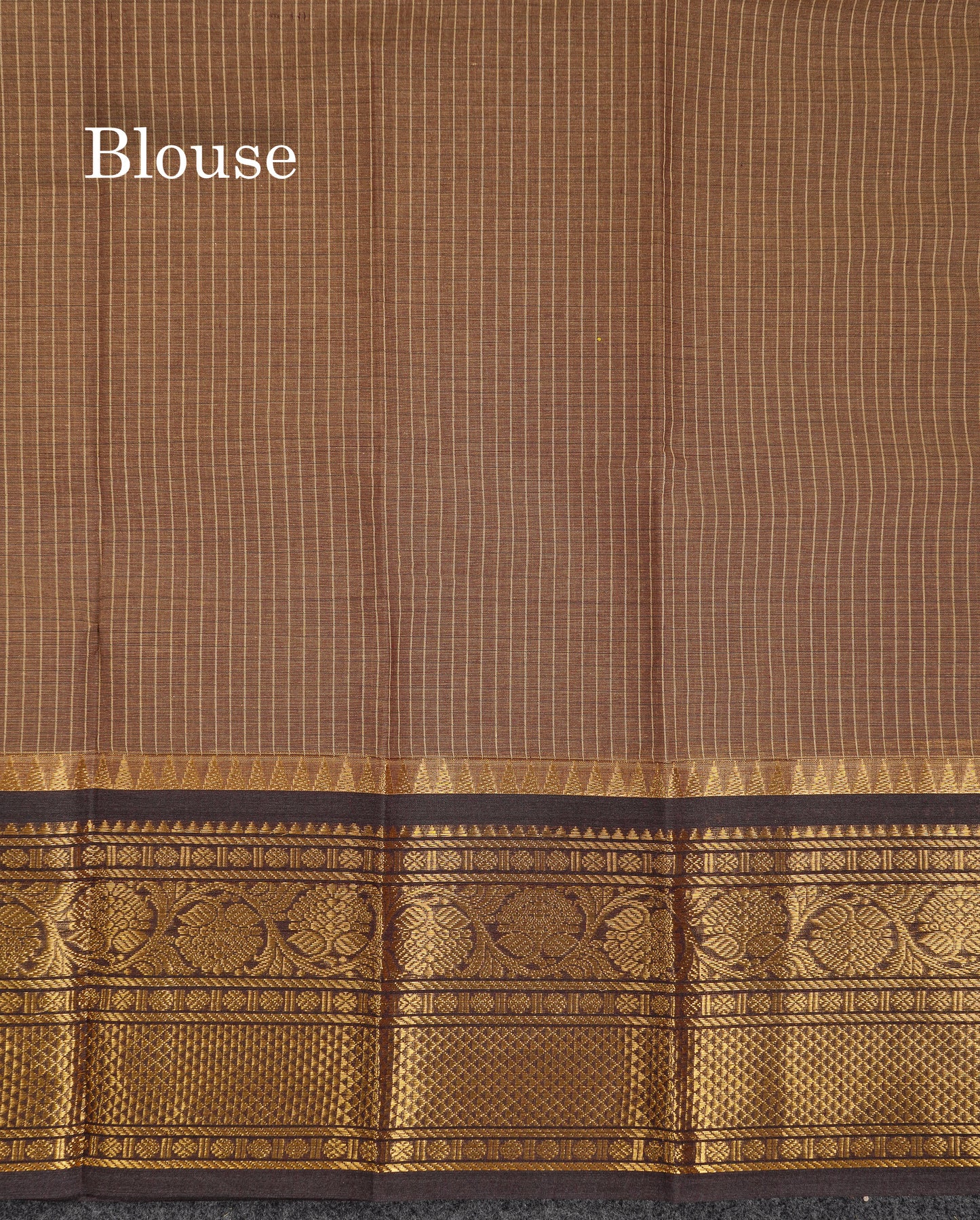 Beautiful Light Brown Small Checks Pure Cotton Saree With Contrast Black Traditional Border