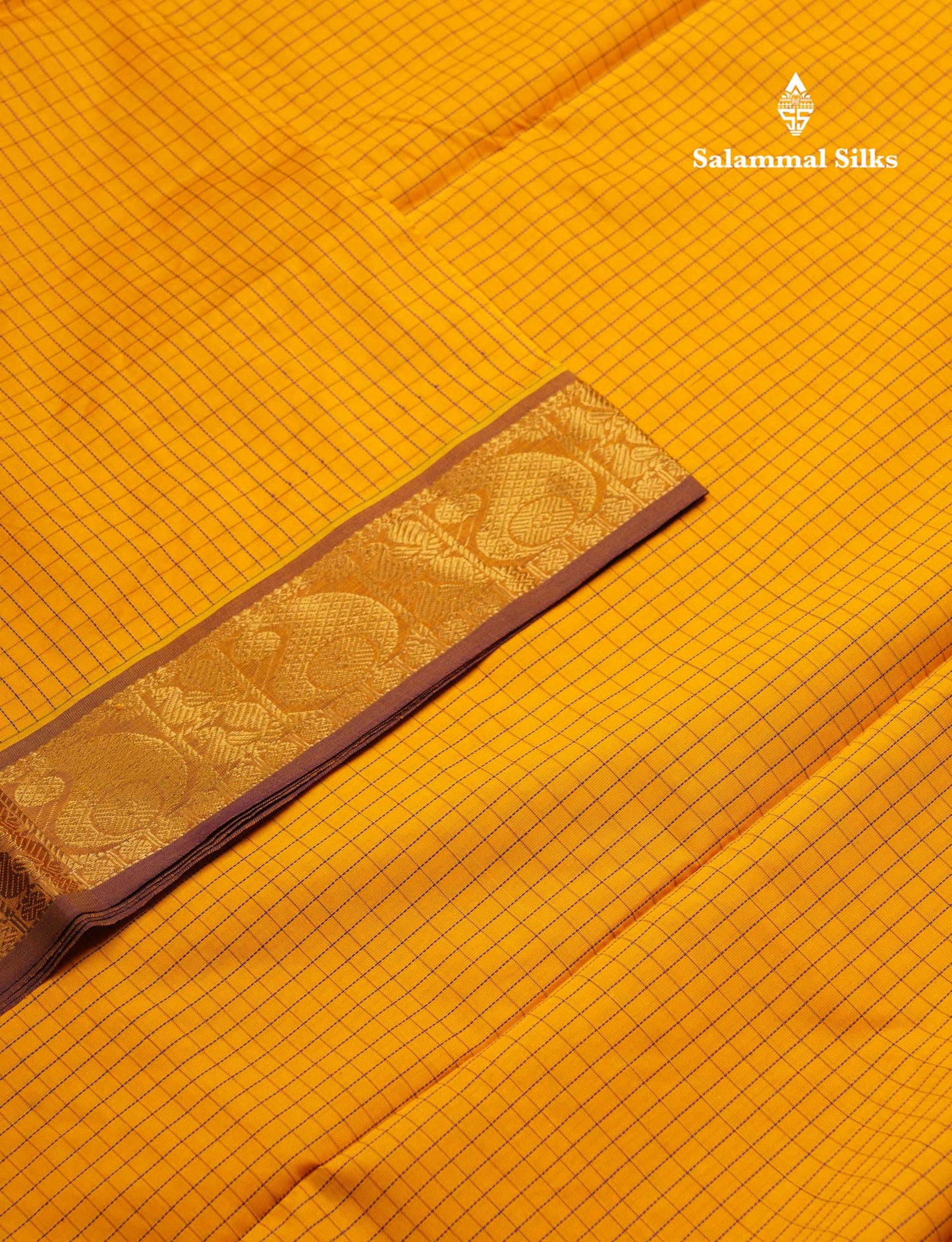 Beautiful Peacock Green Small Checks Semi Silk Cotton Saree With Contrast Orange Blouse