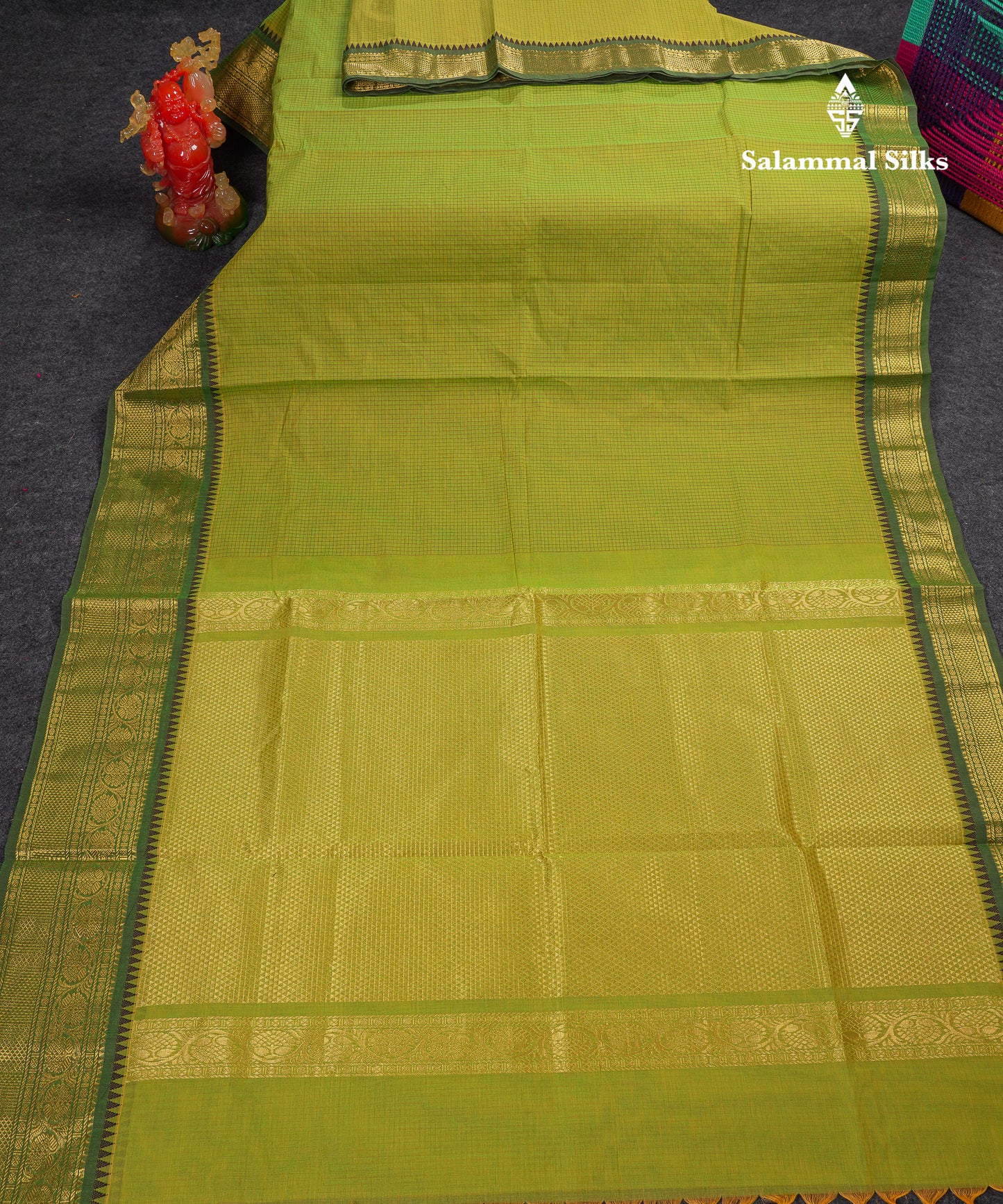 Beautiful Light Brown Small Checks Pure Cotton Saree With Contrast Black Traditional Border