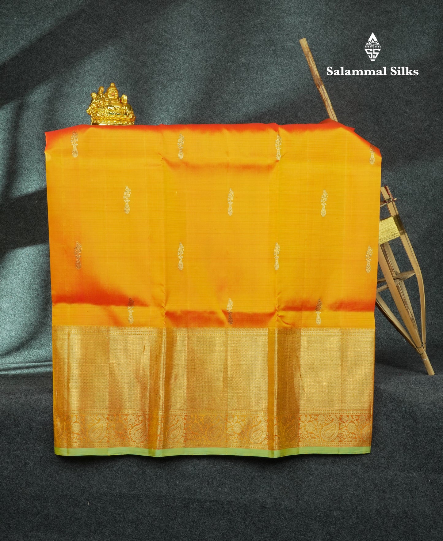 Pure Silk Pattu Pavadai (Orange) With Sapphire Blue Blouse 44"