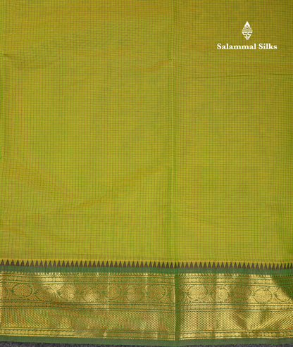Beautiful Light Brown Small Checks Pure Cotton Saree With Contrast Black Traditional Border