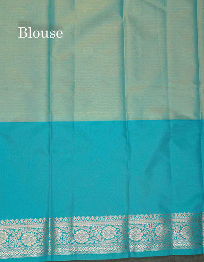 Semi Silk Saree - Sapphire Green Colour Body With Contrast Sapphire Blue Fancy Long Border