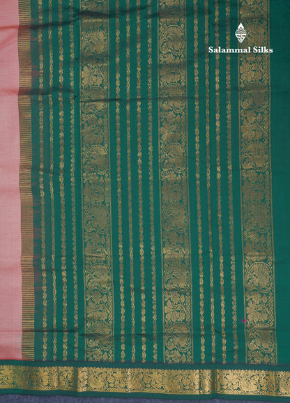 Onion Pink Plain Semi Silk Cotton Saree With Contrast Bottle Green Border