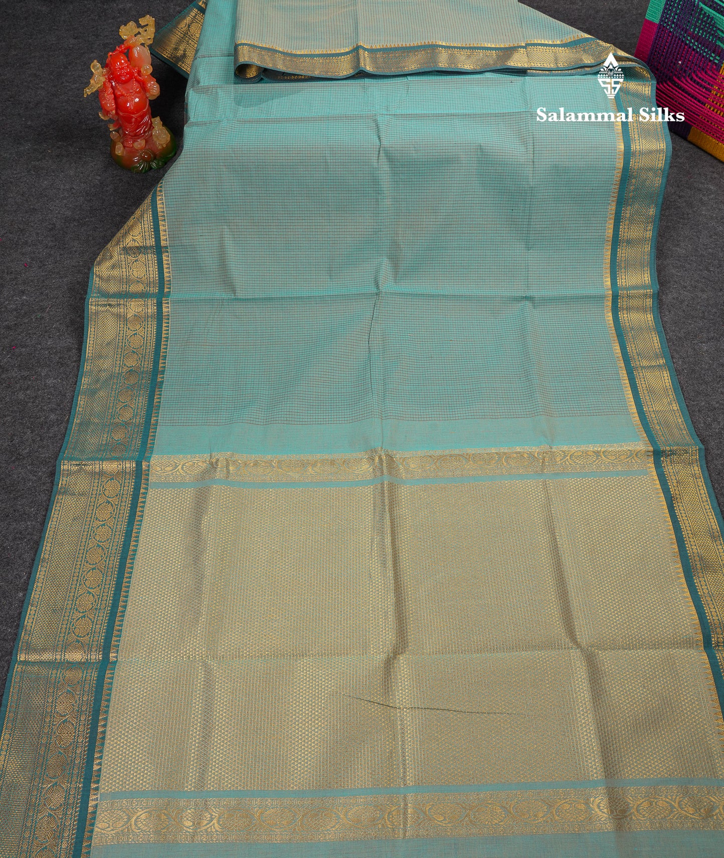 Beautiful Light Brown Small Checks Pure Cotton Saree With Contrast Black Traditional Border