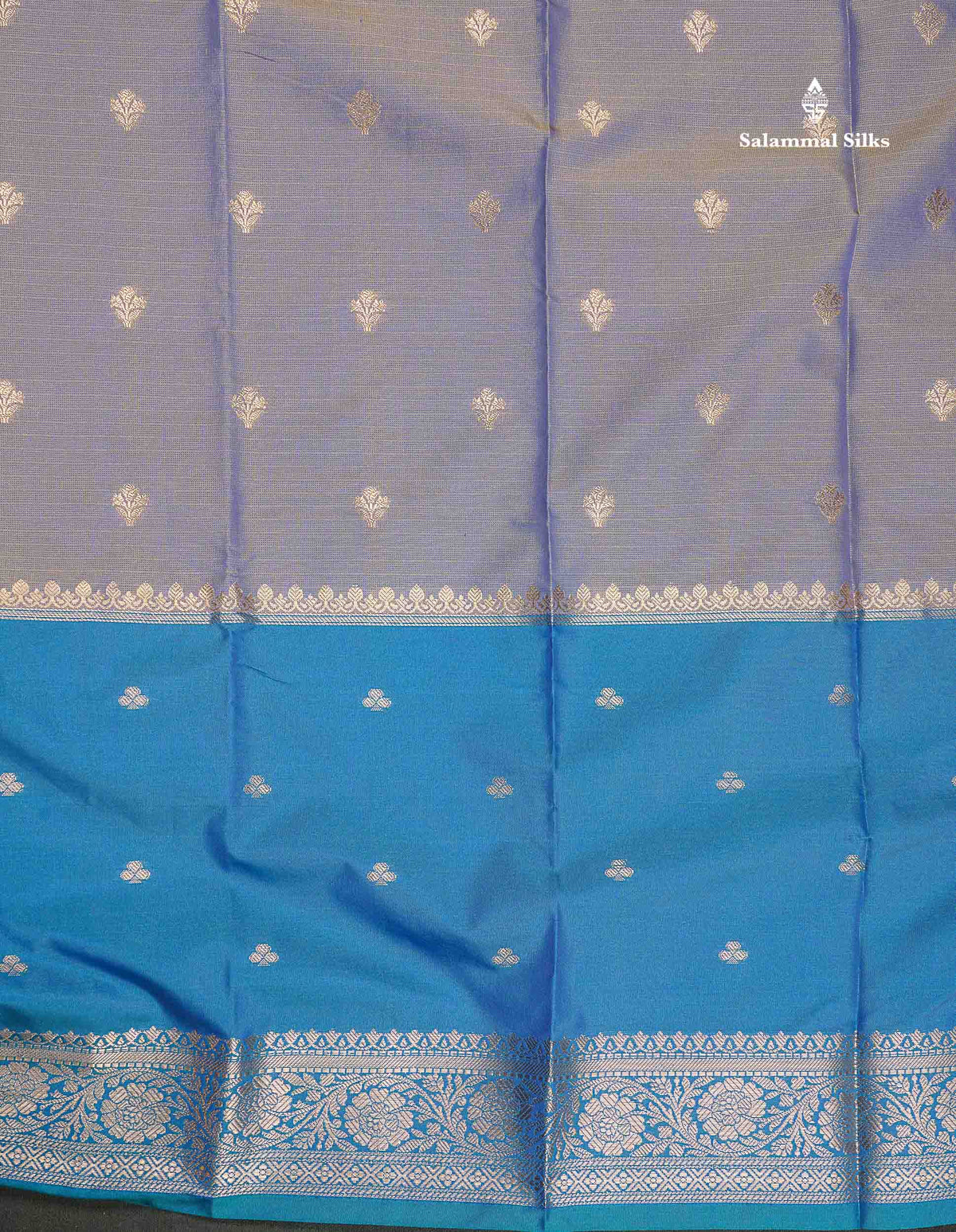 Semi Silk Saree - Sapphire Green Colour Body With Contrast Sapphire Blue Fancy Long Border