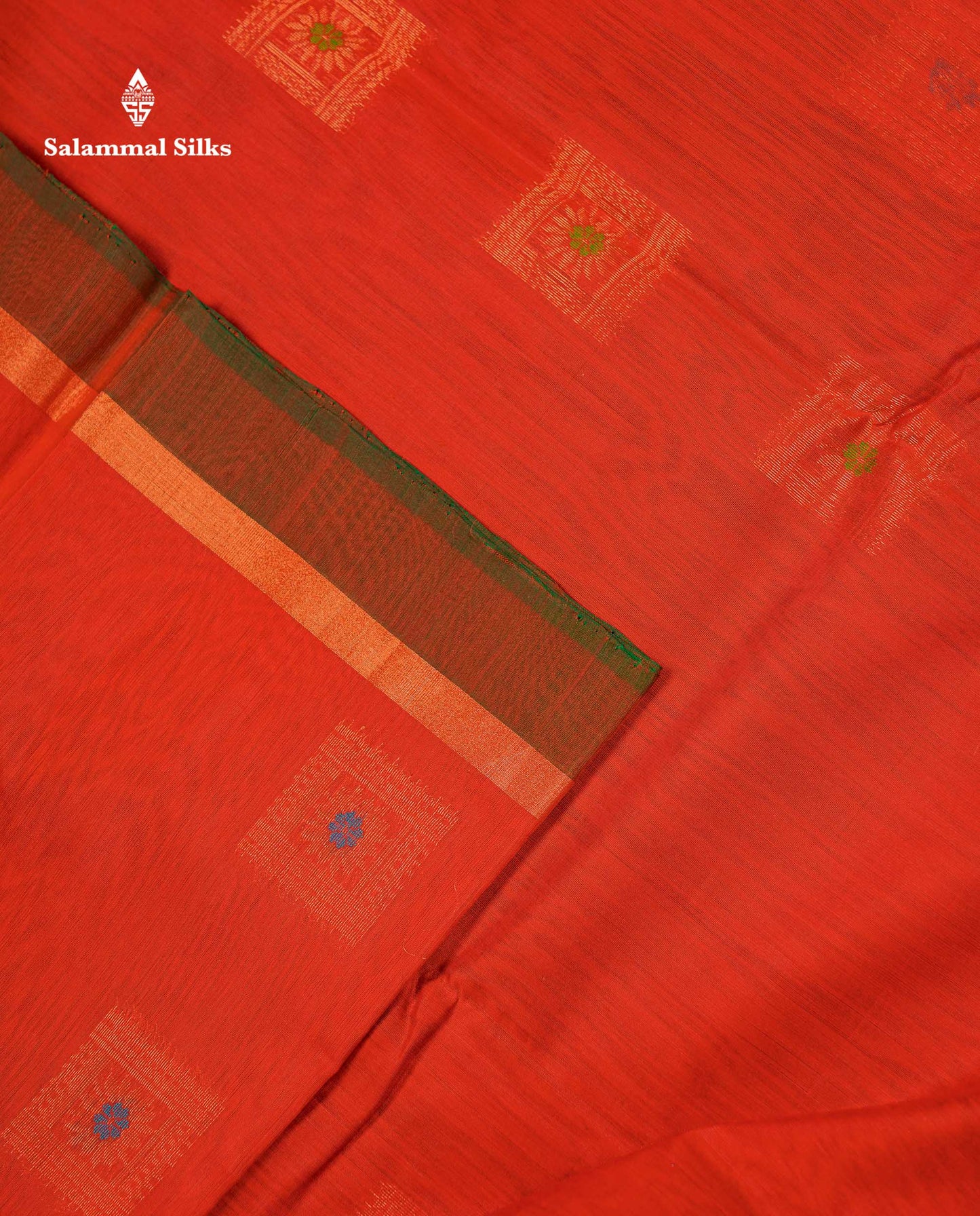 Beautiful Rust Orange Menakari Work SICO Cotton Saree With Contrast Bottle Green Blouse