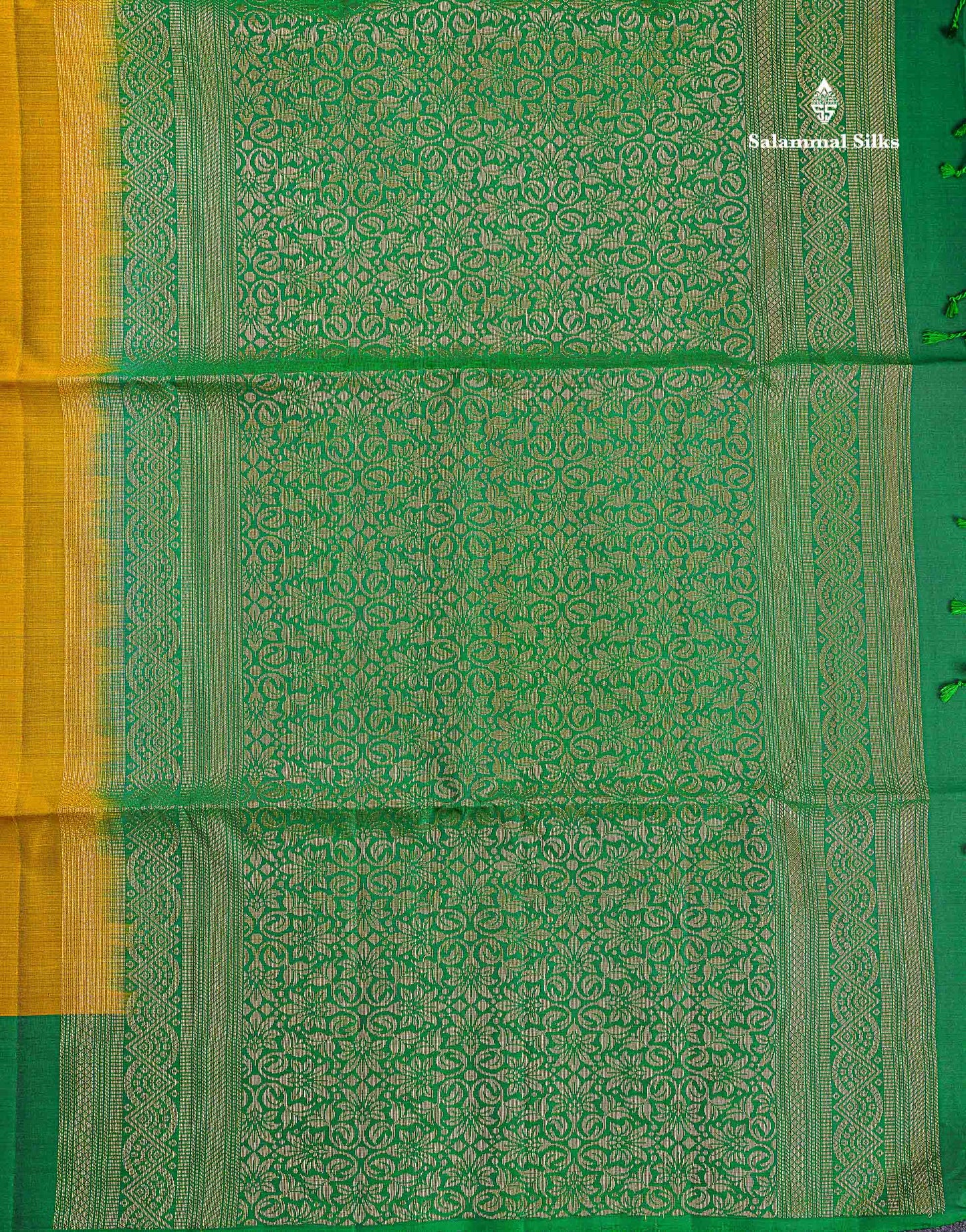 PureMix Soft Silk Saree - Olive Mustard Yellow Colour Body With Contrast Green Fancy Border