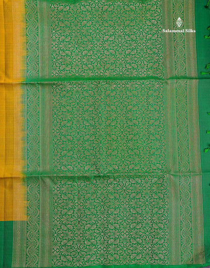 PureMix Soft Silk Saree - Olive Mustard Yellow Colour Body With Contrast Green Fancy Border
