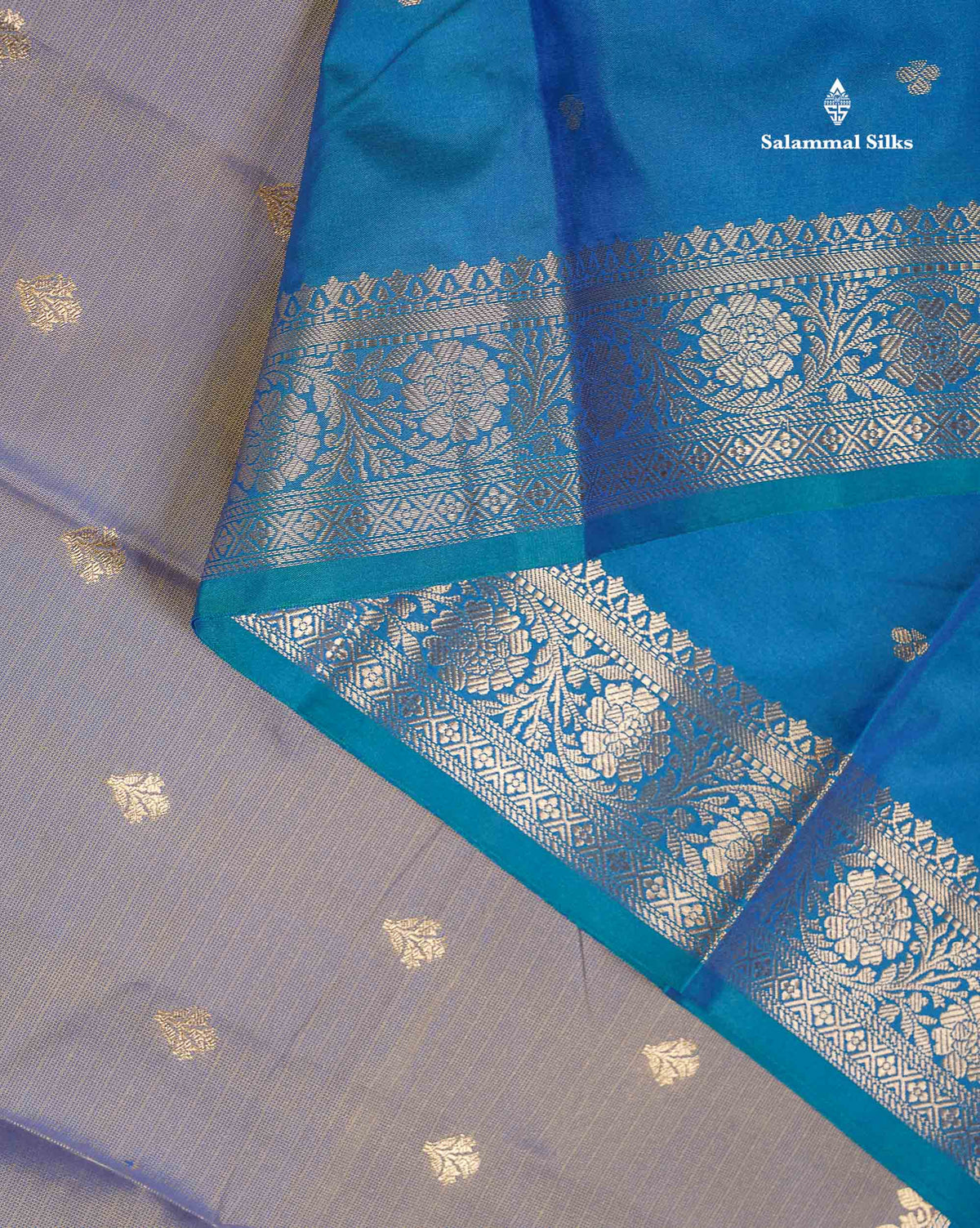 Semi Silk Saree - Sapphire Green Colour Body With Contrast Sapphire Blue Fancy Long Border