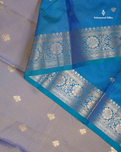 Semi Silk Saree - Sapphire Green Colour Body With Contrast Sapphire Blue Fancy Long Border