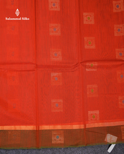 Beautiful Rust Orange Menakari Work SICO Cotton Saree With Contrast Bottle Green Blouse