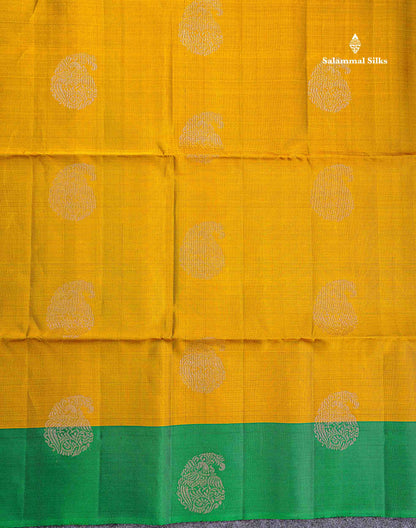 PureMix Soft Silk Saree - Olive Mustard Yellow Colour Body With Contrast Green Fancy Border