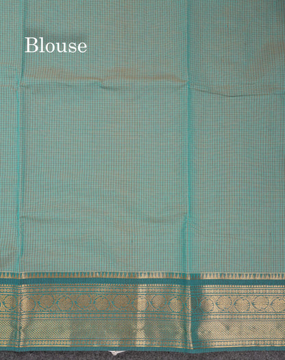 Beautiful Light Brown Small Checks Pure Cotton Saree With Contrast Black Traditional Border