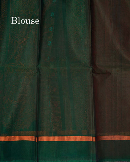 Beautiful Rust Orange Menakari Work SICO Cotton Saree With Contrast Bottle Green Blouse