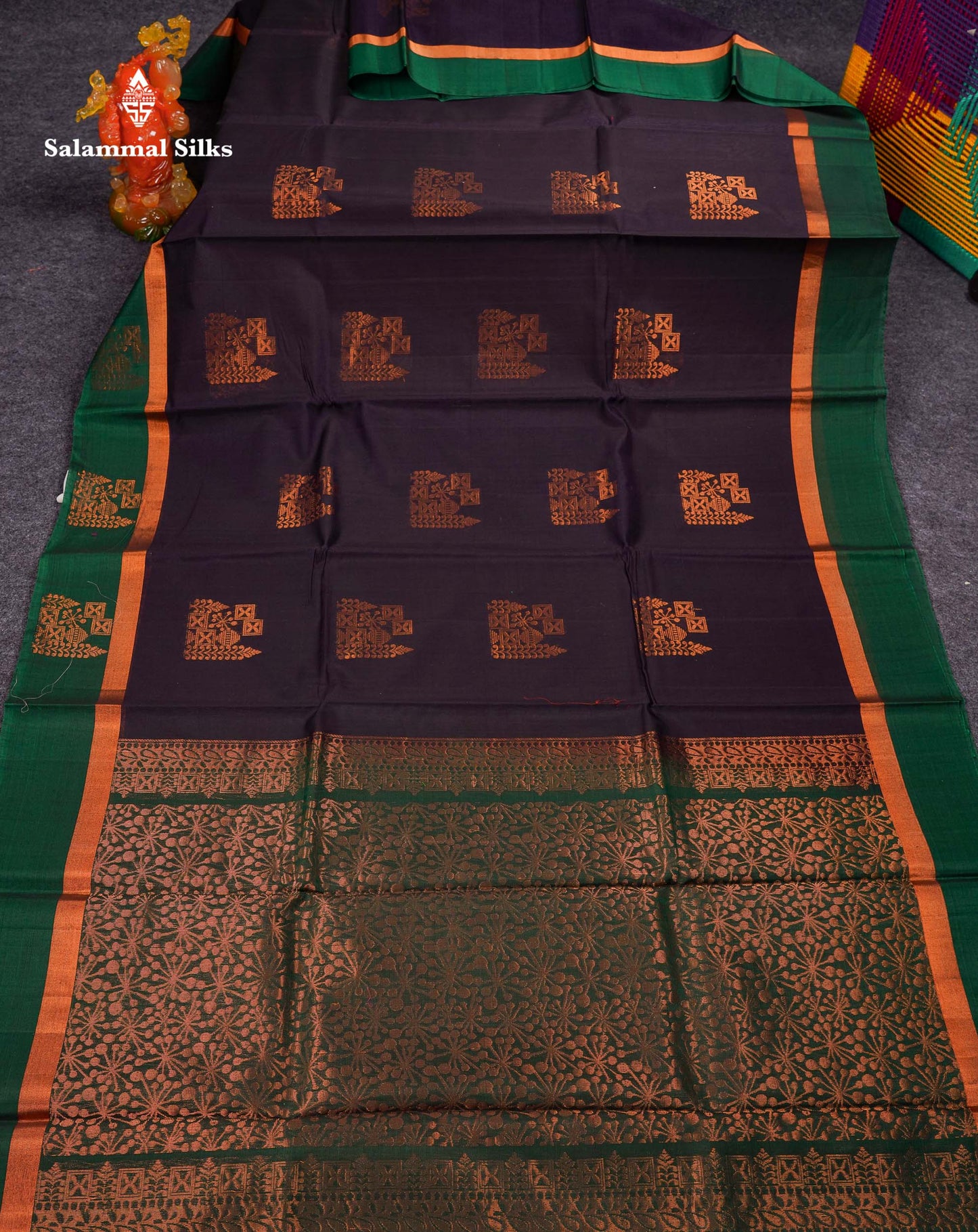 Beautiful Dual Tone Dark Navy Blue SICO Cotton Saree With Contrast Bottle Green Fancy Blouse
