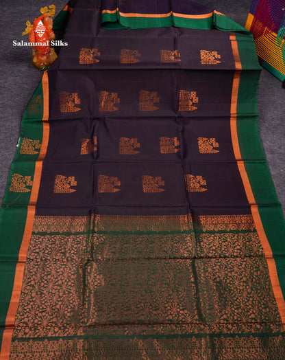 Beautiful Dual Tone Dark Navy Blue SICO Cotton Saree With Contrast Bottle Green Fancy Blouse