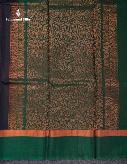 Beautiful Dual Tone Dark Navy Blue SICO Cotton Saree With Contrast Bottle Green Fancy Blouse