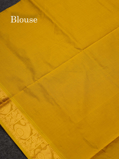 Beautiful Dual Tone Blue Small Checks Semi Silk Cotton Saree With Contrast Dark Sandal Blouse