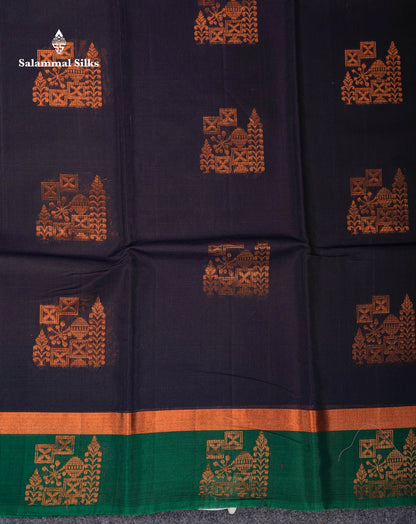 Beautiful Dual Tone Dark Navy Blue SICO Cotton Saree With Contrast Bottle Green Fancy Blouse