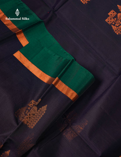 Beautiful Dual Tone Dark Navy Blue SICO Cotton Saree With Contrast Bottle Green Fancy Blouse