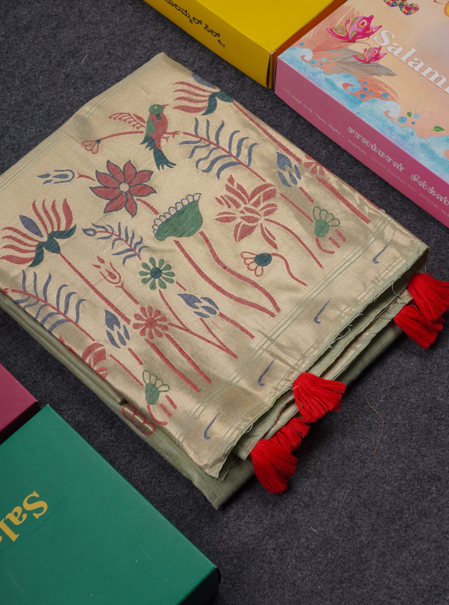 Beautiful Onion Pink Menakari Work Muga Cotton Saree With Fancy Border