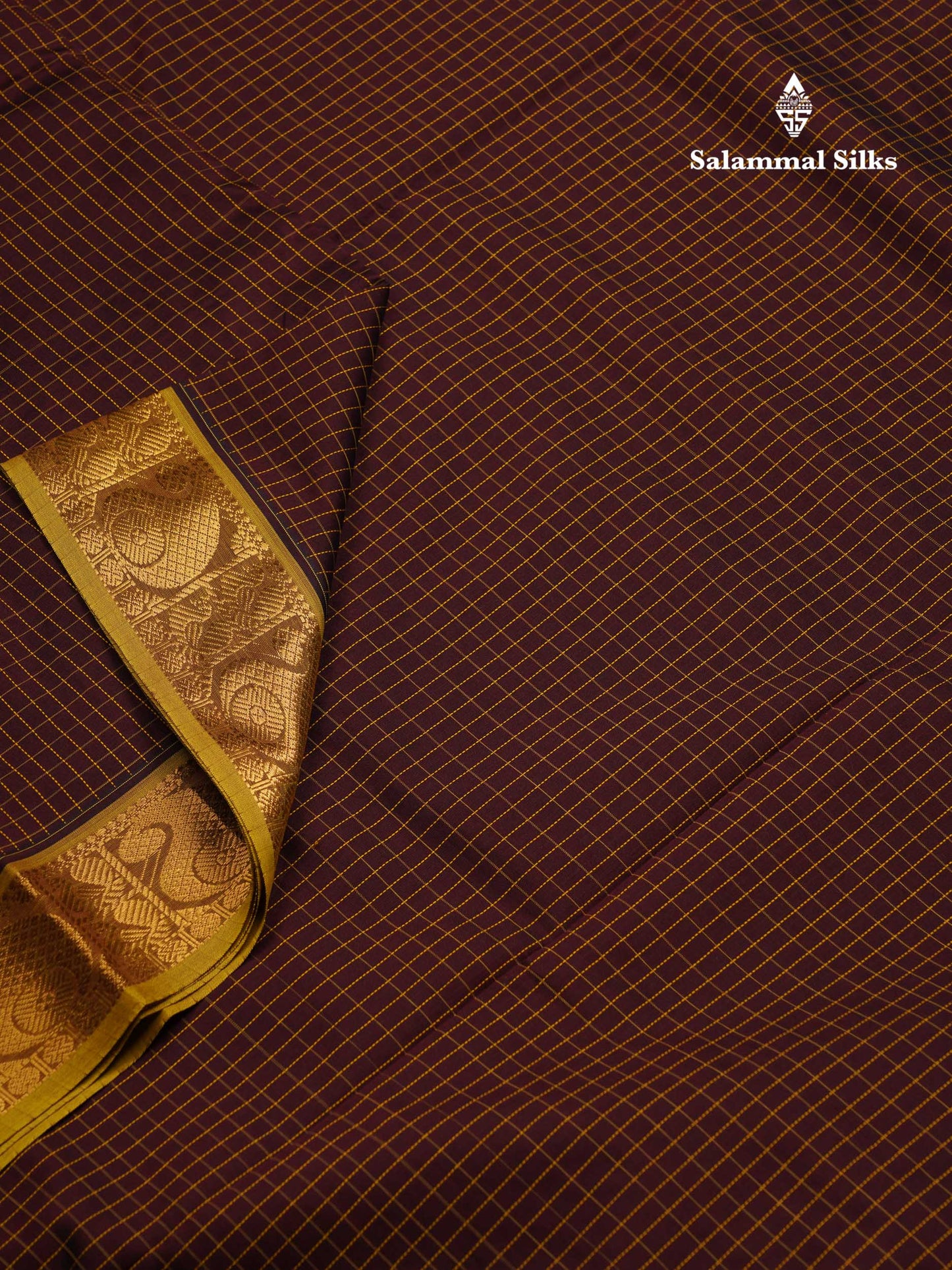 Beautiful Dual Tone Blue Small Checks Semi Silk Cotton Saree With Contrast Dark Sandal Blouse