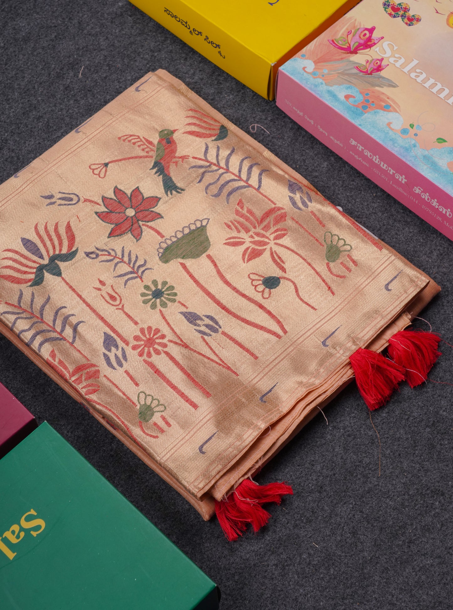 Beautiful Onion Pink Menakari Work Muga Cotton Saree With Fancy Border