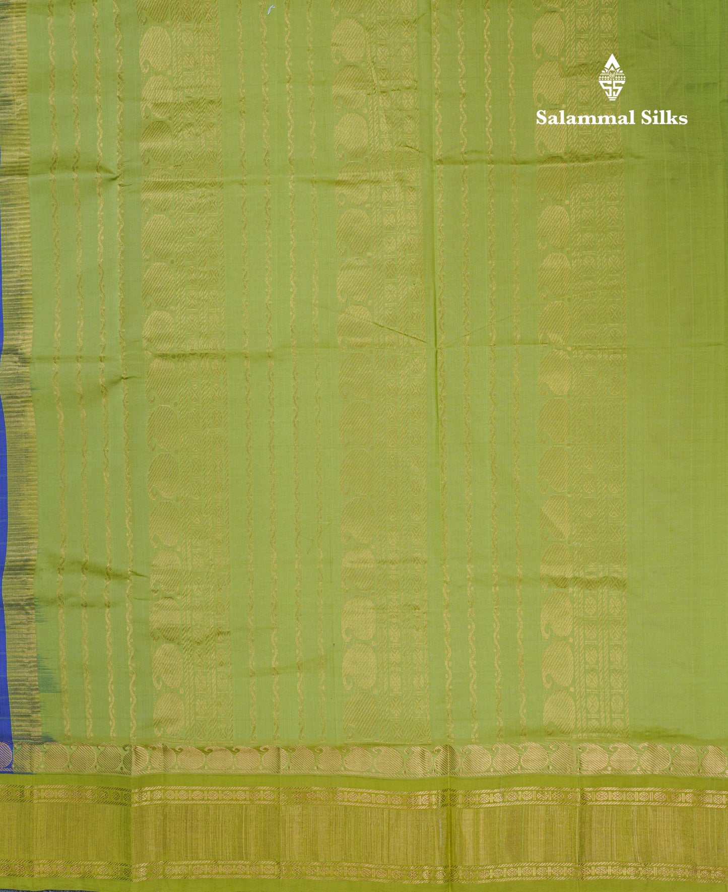 Blue Checks Semi Silk Cotton Saree With Contrast Parrot Green Traditional Border