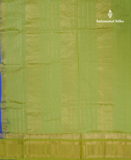 Blue Checks Semi Silk Cotton Saree With Contrast Parrot Green Traditional Border