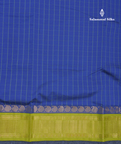 Blue Checks Semi Silk Cotton Saree With Contrast Parrot Green Traditional Border