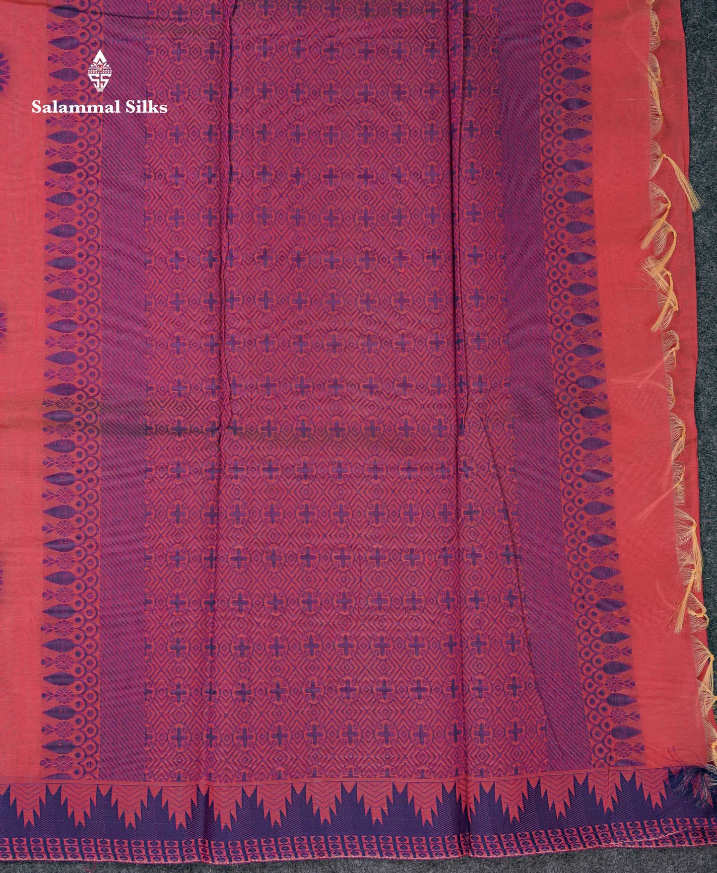 Beautiful Peach Pink Thread Work Kota Cotton Saree With Contrast Dual Tone Blue Traditional Border